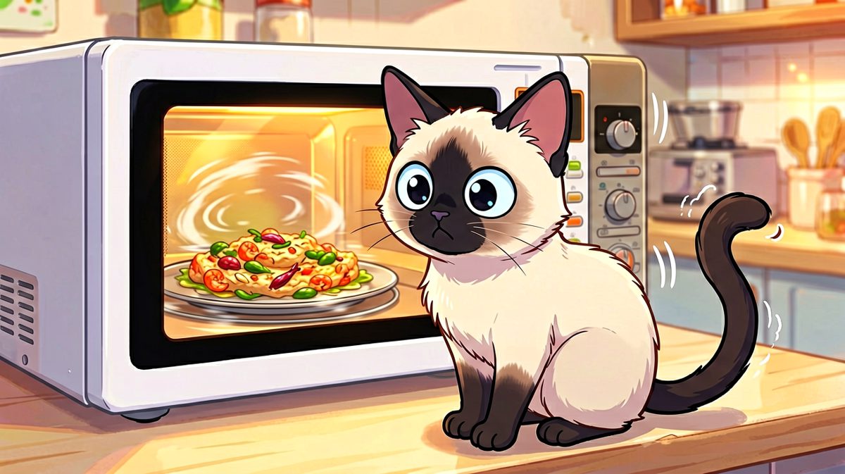 暹罗猫：我在监督食物，绝对不是想吃。