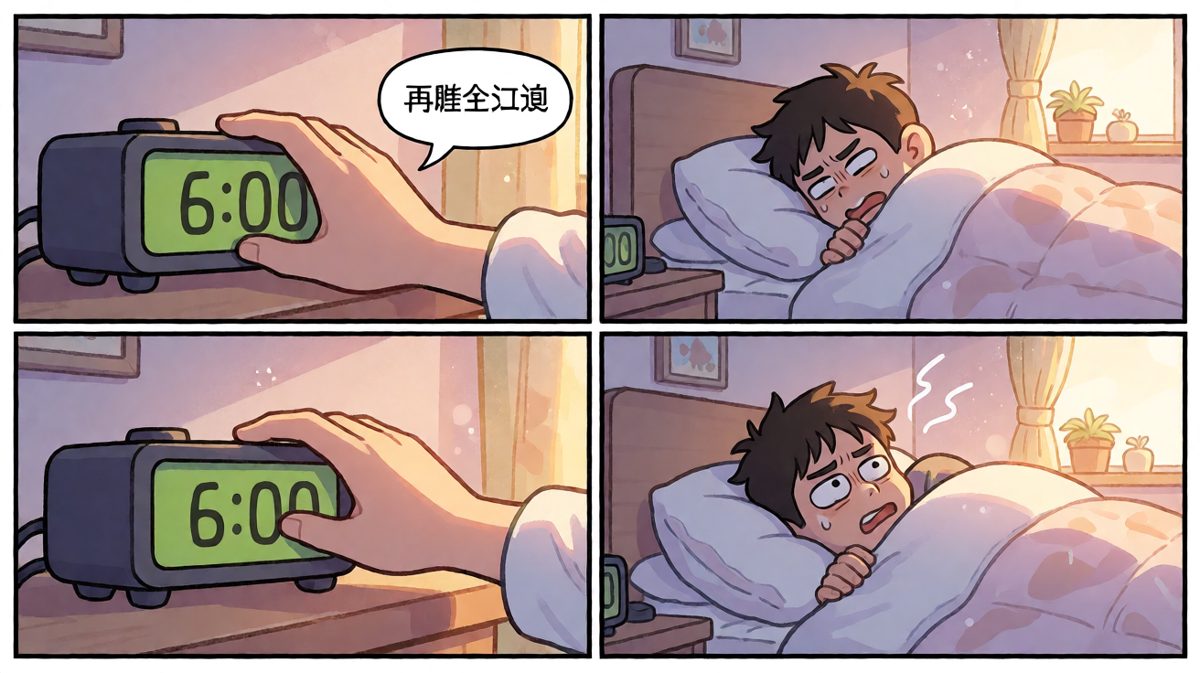 闹钟响起，还要再睡五分钟