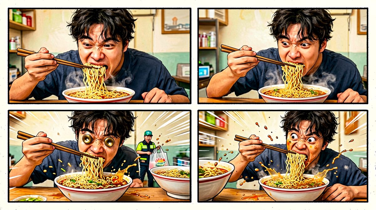 第3格：就在第一口的前一秒——门铃响了