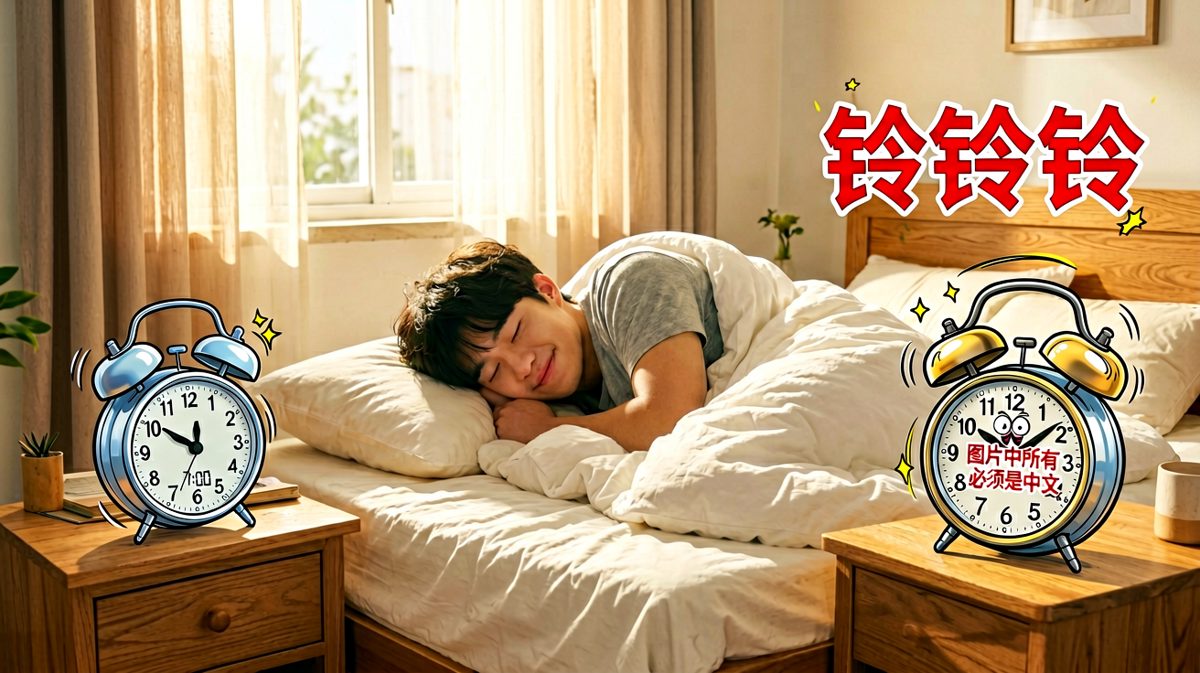 闹钟响起，果断按掉继续睡