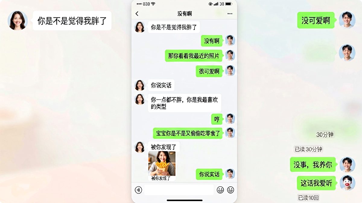 从质疑身材到被发现偷吃零食，男生的'我养你'一句直接逆转气氛满分。