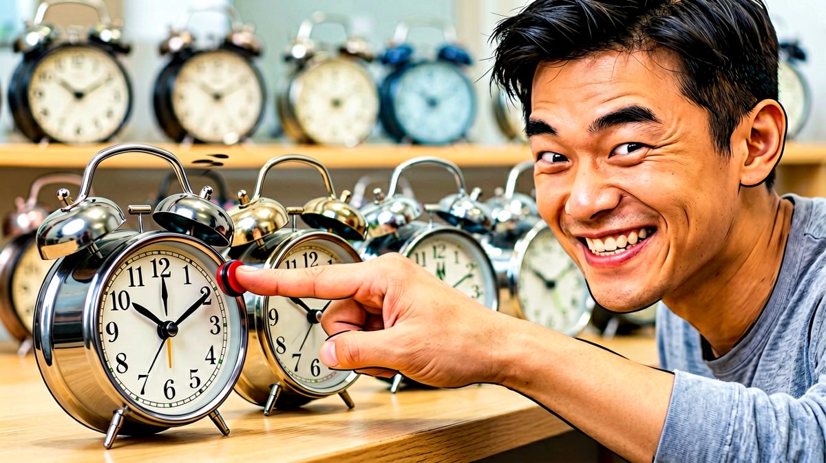 第一个闹钟响起——按下！毫不在意地继续睡。