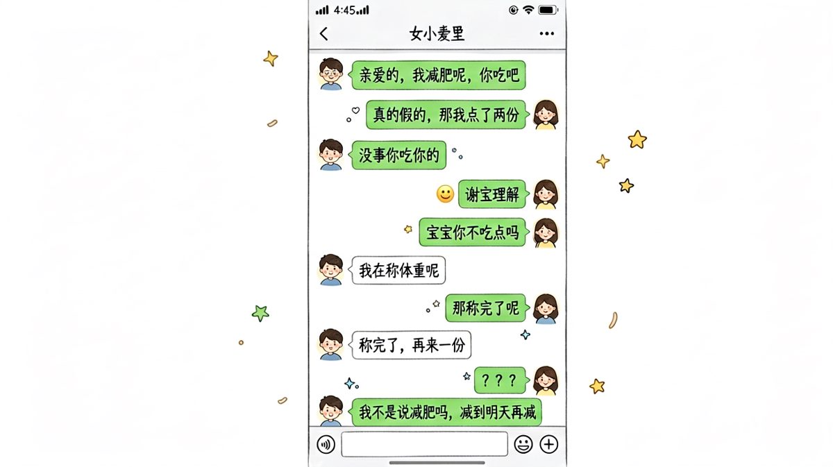 女生口口声声说减肥，结果称完体重又要点一份，明日复明日