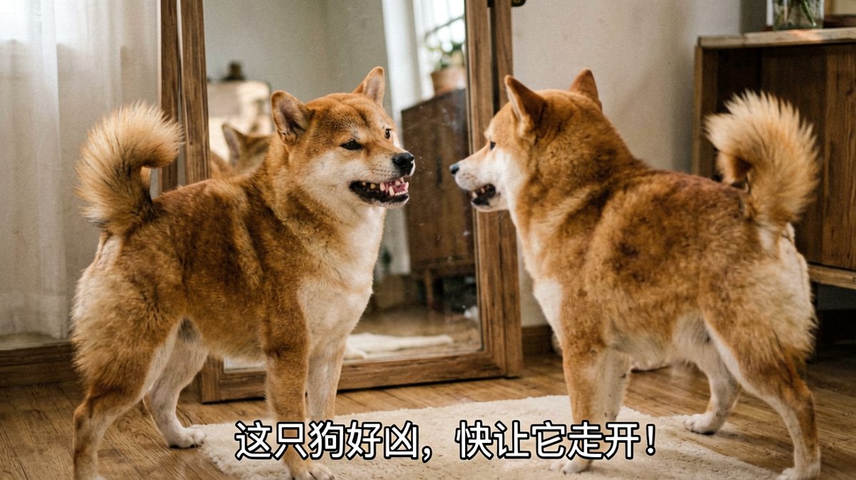 柴犬跟镜子里的自己干了一架