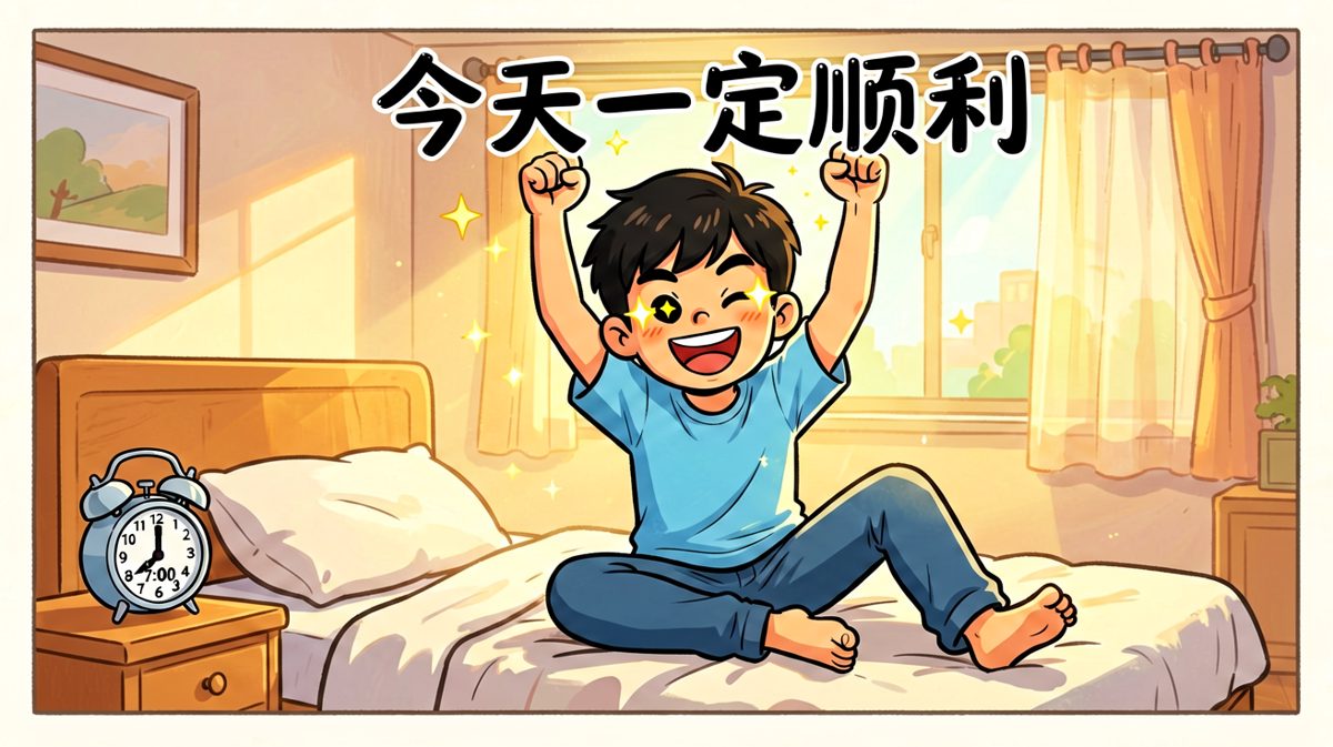 小明信心满满地醒来，觉得今天一定顺顺利利！
