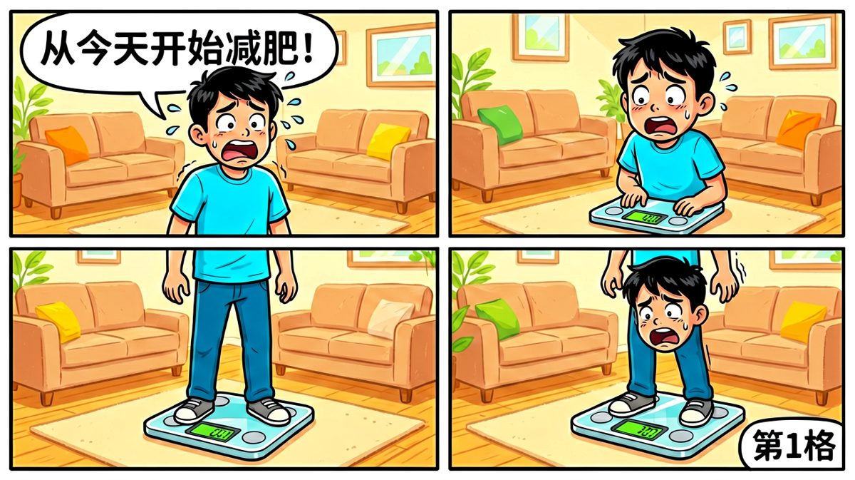 看着体重秤上的数字，下定决心减肥