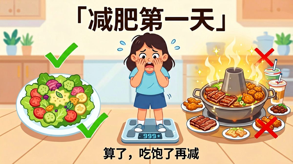 减肥路上的经典挣扎现场，嘴硬心软实锤了。