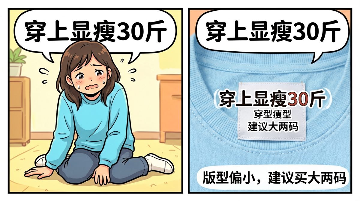 商家：显瘦30斤。现实：显胖30斤，还加错了尺码。