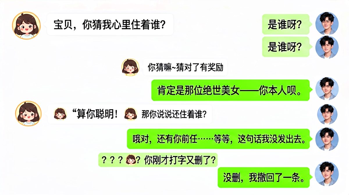男生差点说漏嘴的前任，靠光速撤回保住了一命。