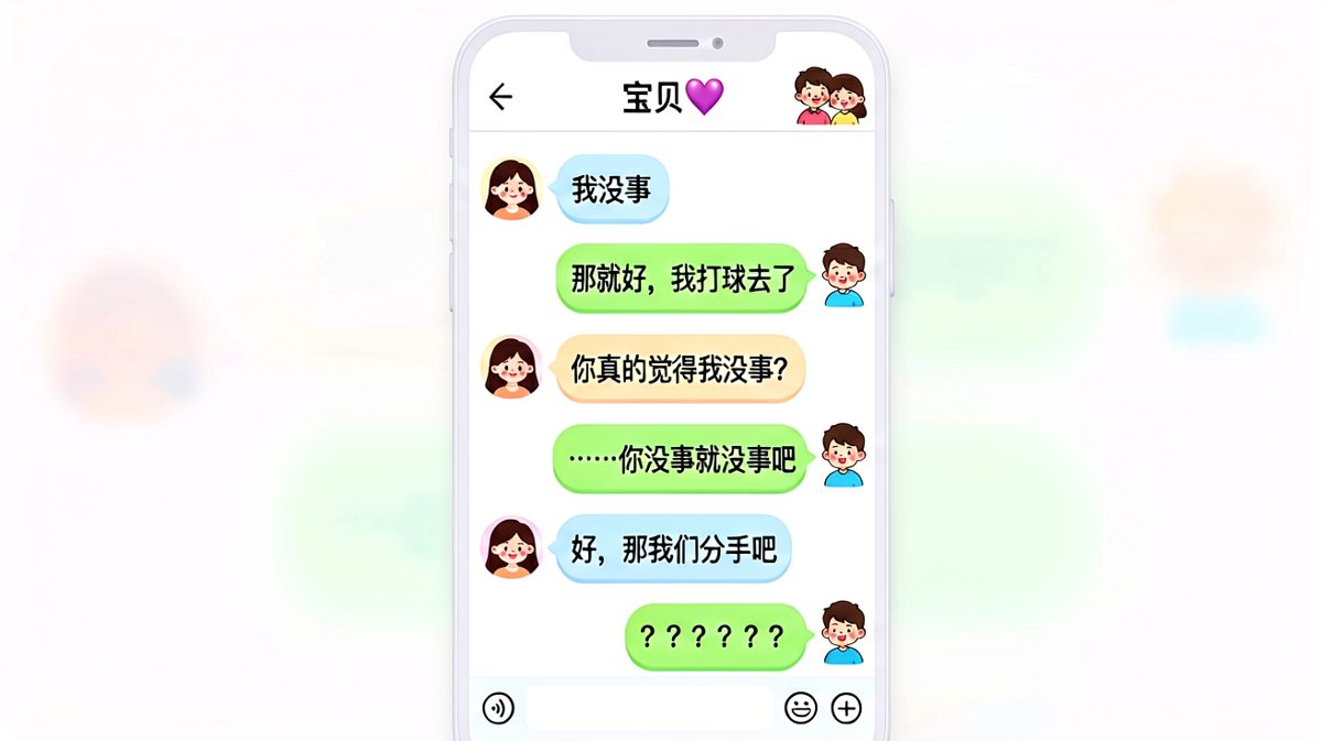 女生一句'我没事'，男生步步踩雷，最后被分手还一脸懵。