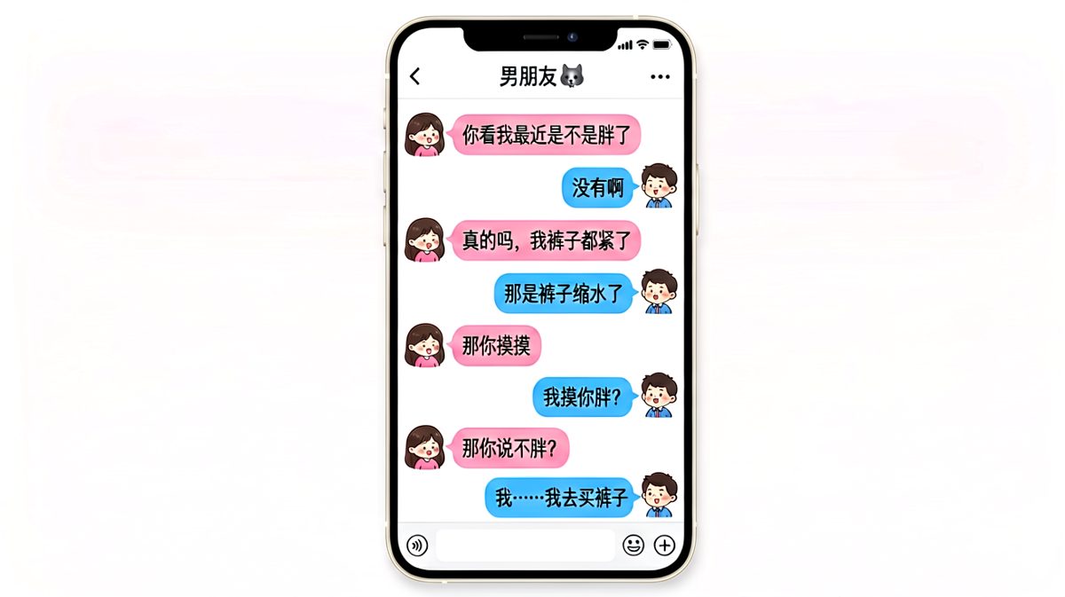 送命题'我胖了吗'，男生的求生欲在此刻达到了巅峰。