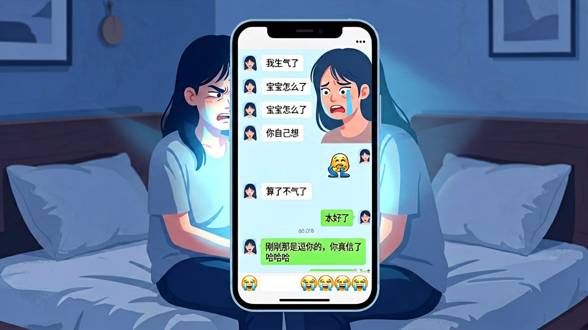 「我不气了」后面跟着一句「你居然秒信」，直男的噩梦永不结束。