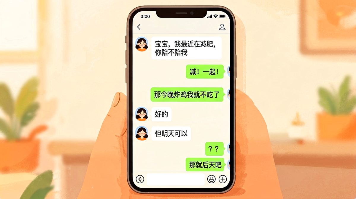 女生减肥flag立了三秒就塌，男生全程懵圈陪聊