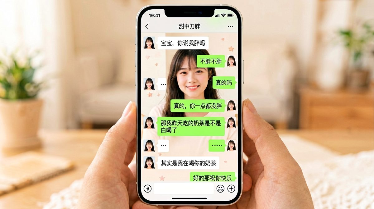 表面问胖不胖，实际在套话偷喝奶茶，男生识破后选择祝福
