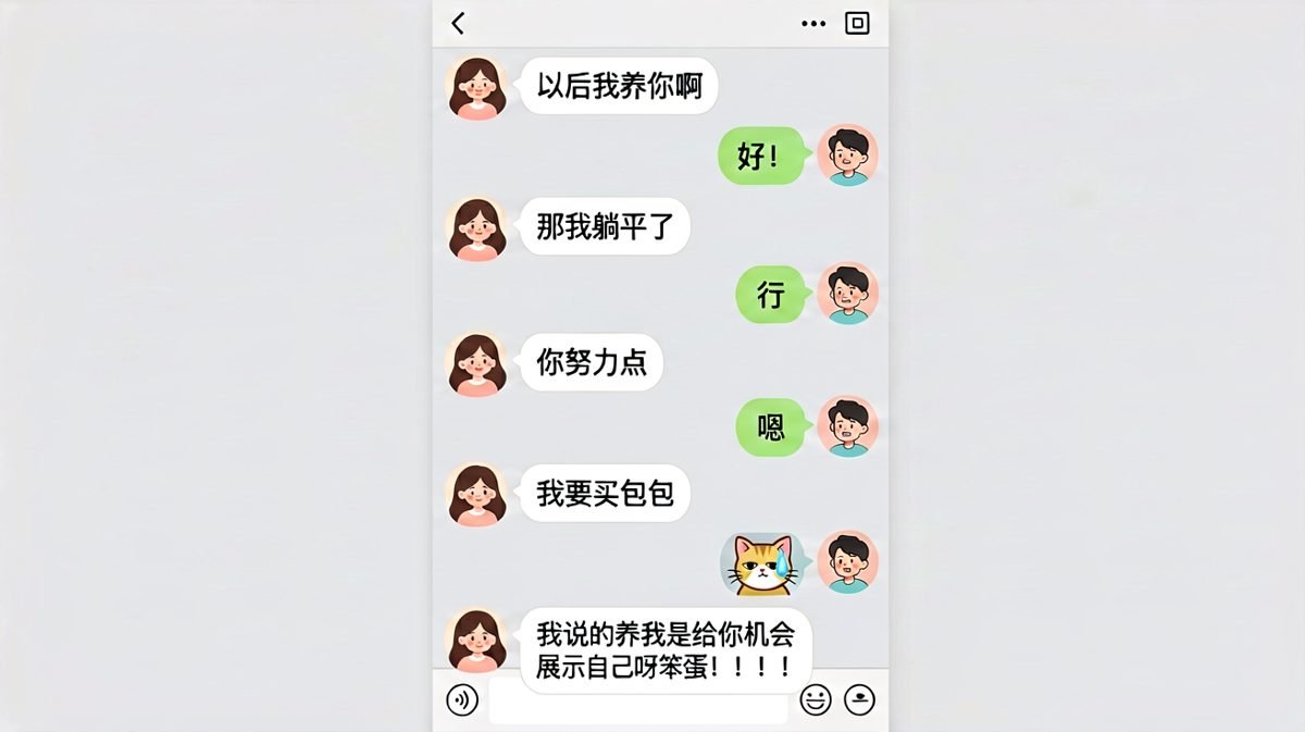女生说"我养你"，男生信了，最后发现是自己想多了