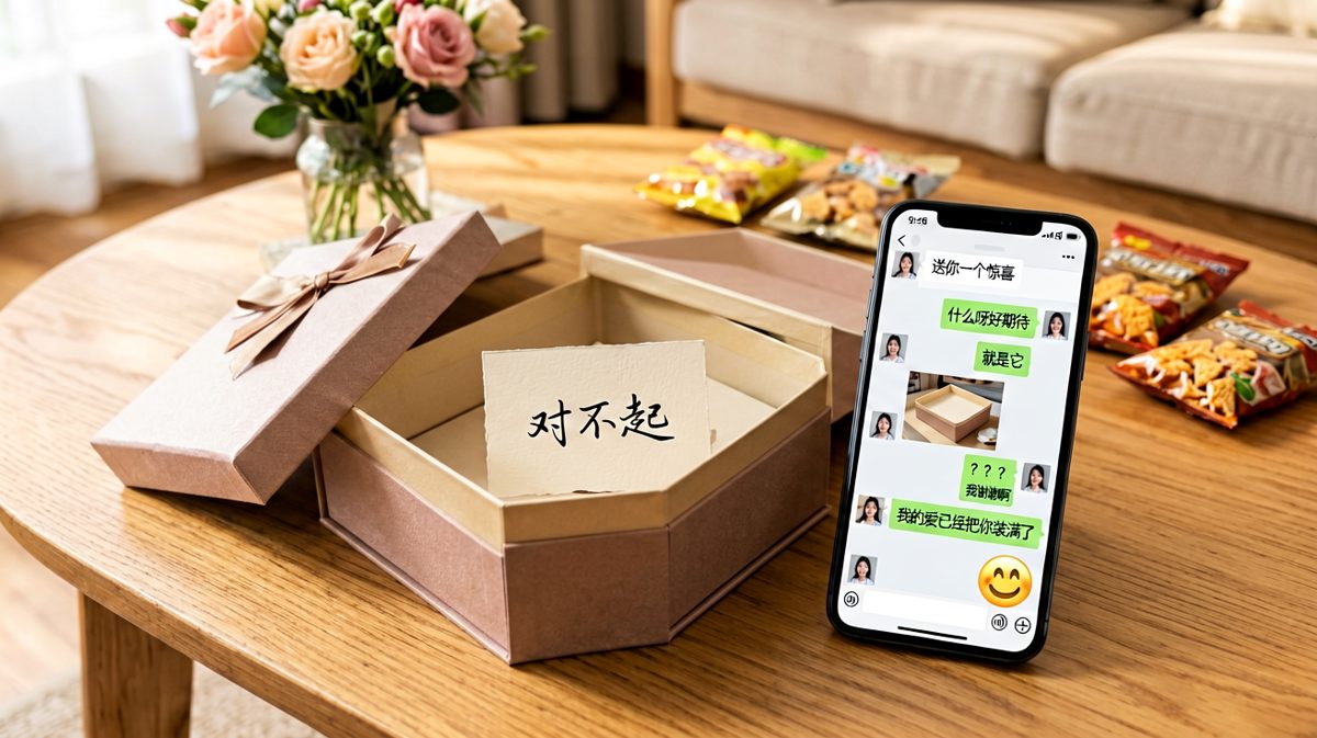 送了一个空盒子还强行升华，恋爱脑上线了但女友并不领情。