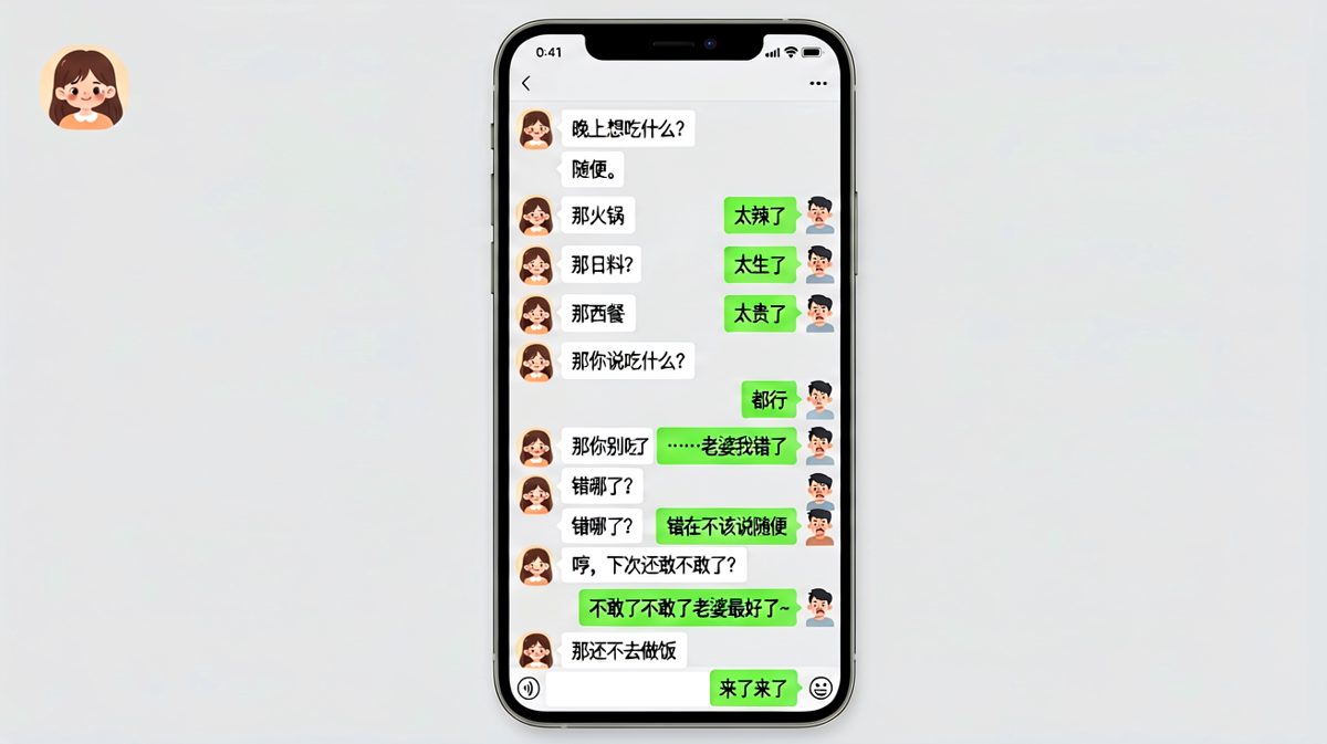「随便」的终极惩罚：男生因回答错误被赶去厨房做饭。