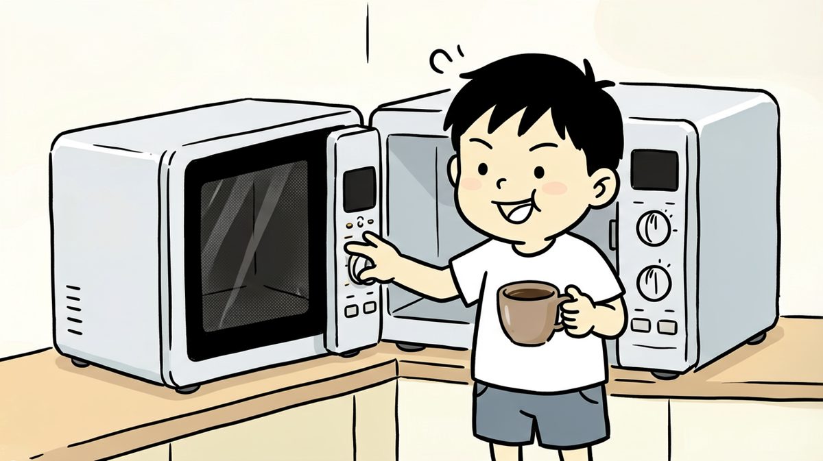 他自信满满地把咖啡放进微波炉，设定三十秒。
