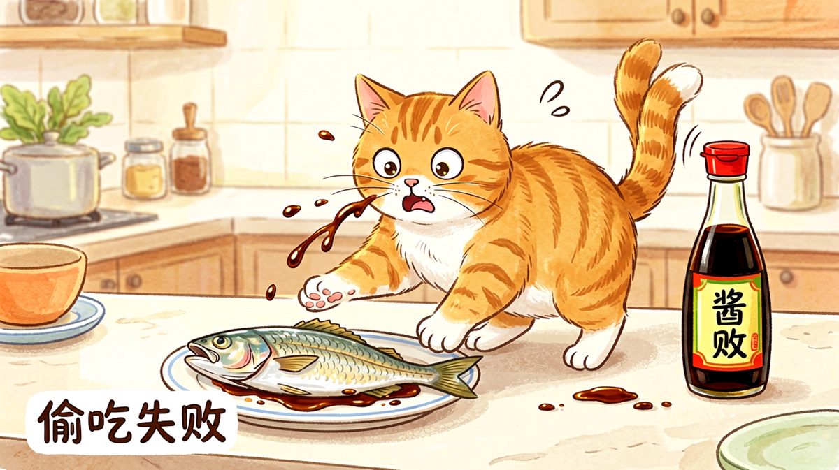 橘猫偷鱼翻车现场，命运的小巴掌来得太快就像龙卷风。