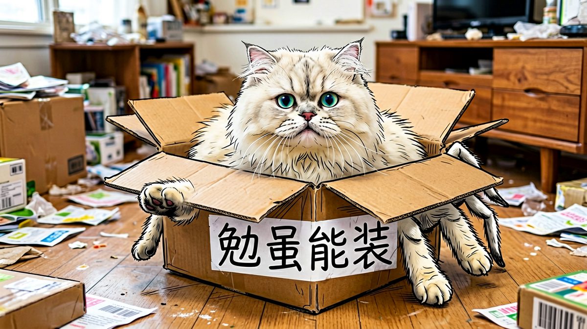 只要我够努力，一个纸箱就能困住整只猫。