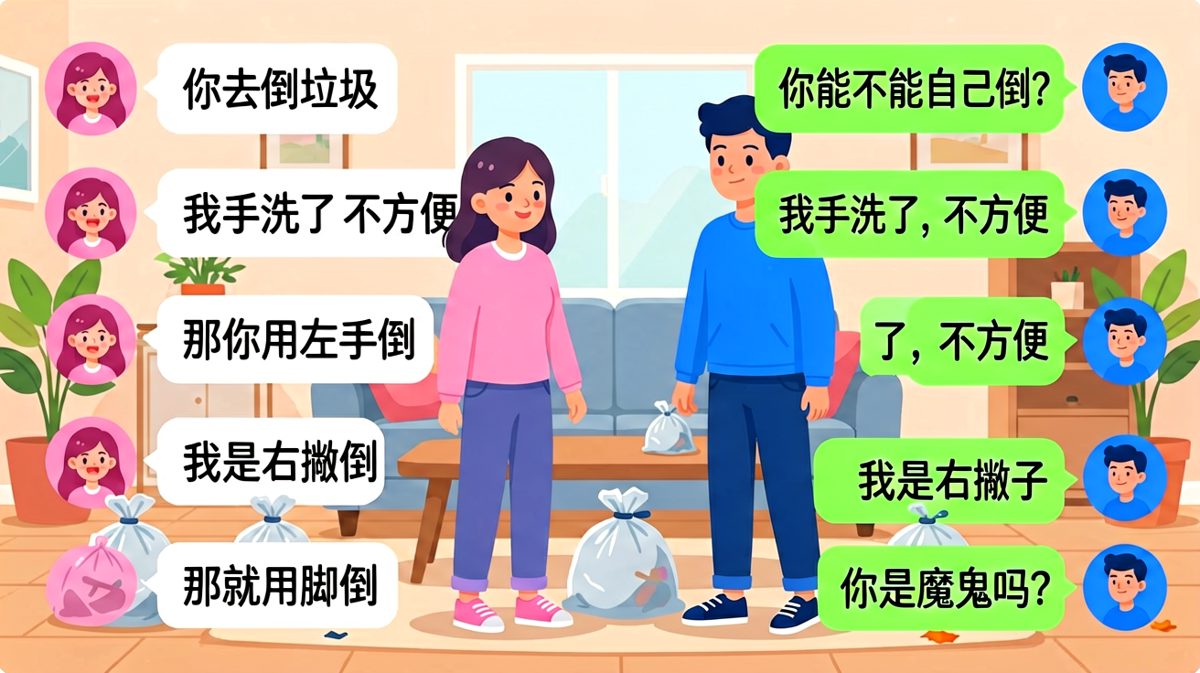 一双洗过手的人，为谁倒垃圾吵翻了天。