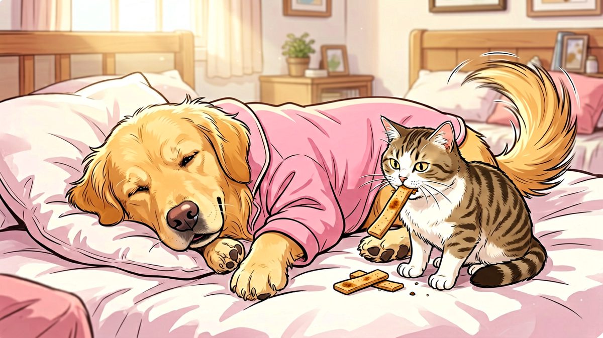 狗子：我也想吃那个猫条，但我装没看见……
