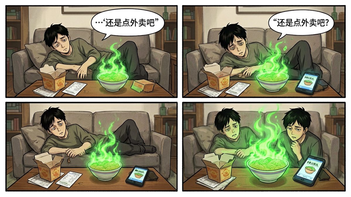 结局：殊途同归，还是点了外卖