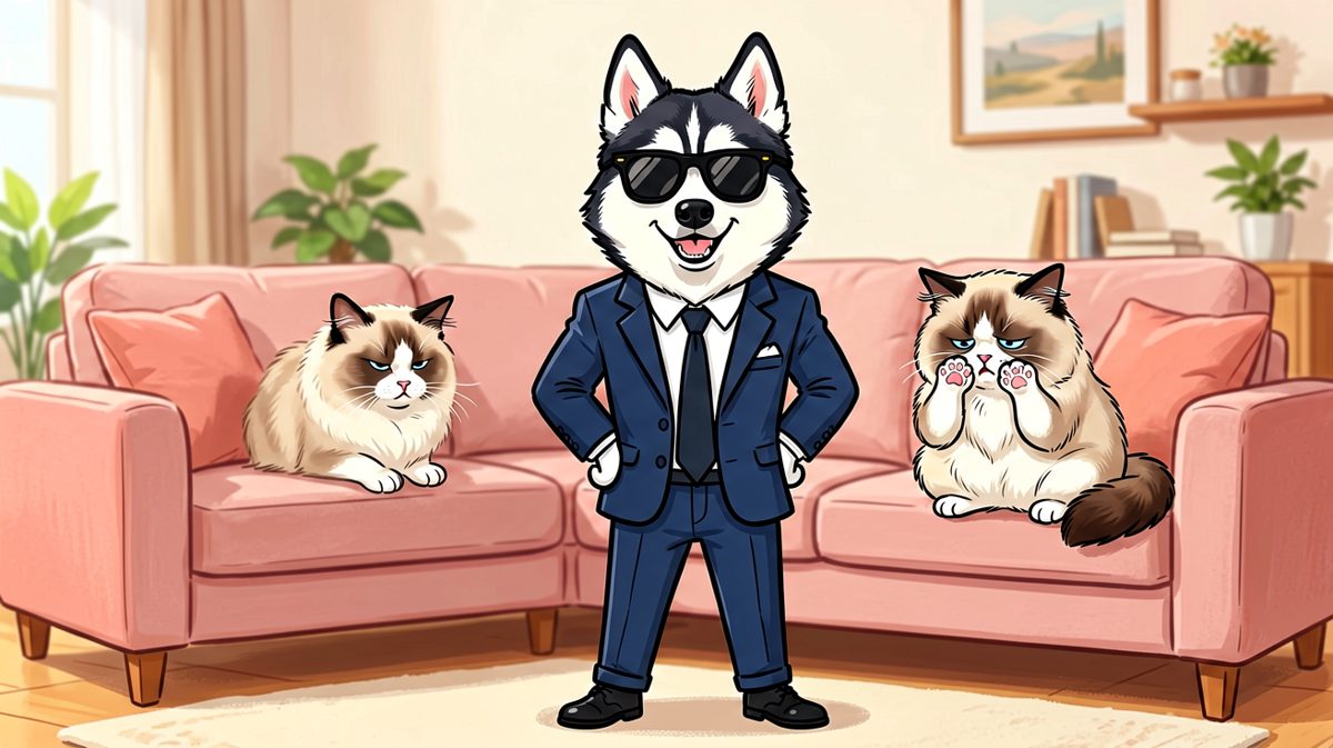 狗：帅不帅？猫：我什么时候有过你这么丢人的室友。