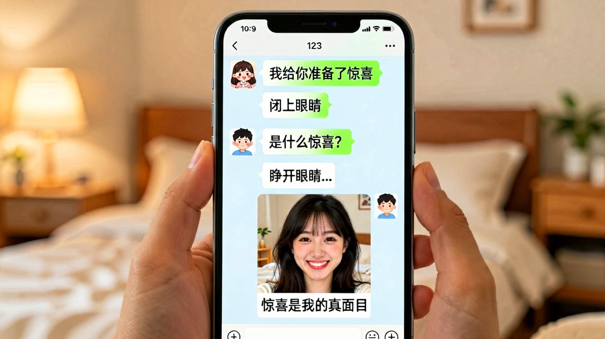 男友期待浪漫惊喜，却收到女友的素颜搞怪照