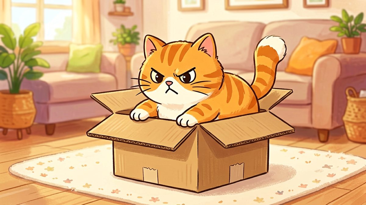 猫咪：只要我够胖，纸箱就是我的专属宝座！