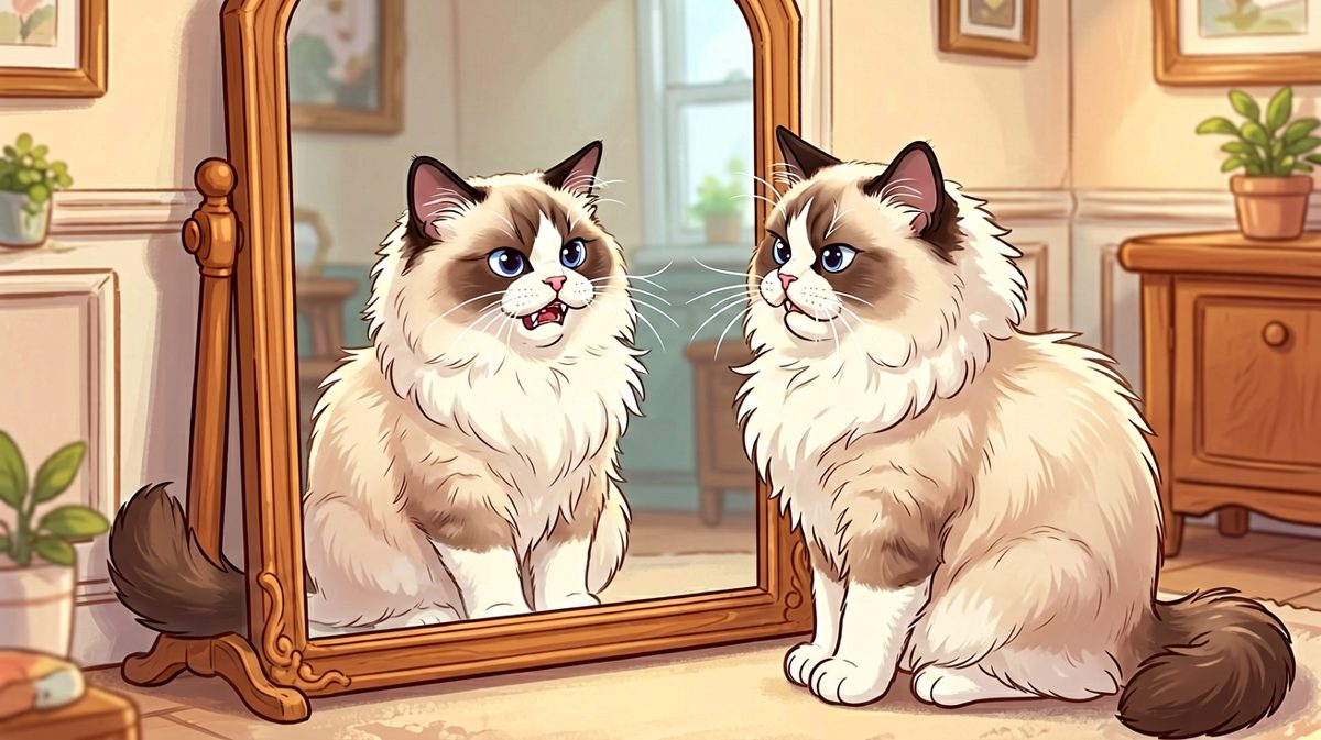 布偶猫：镜子里那只猫竟敢挑衅我！看我不吓死你！