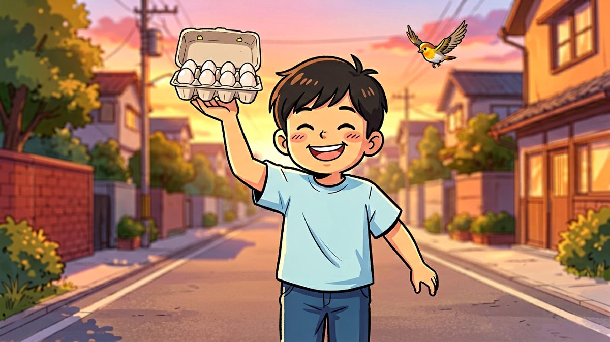 拎着战利品，小明心满意足地回家