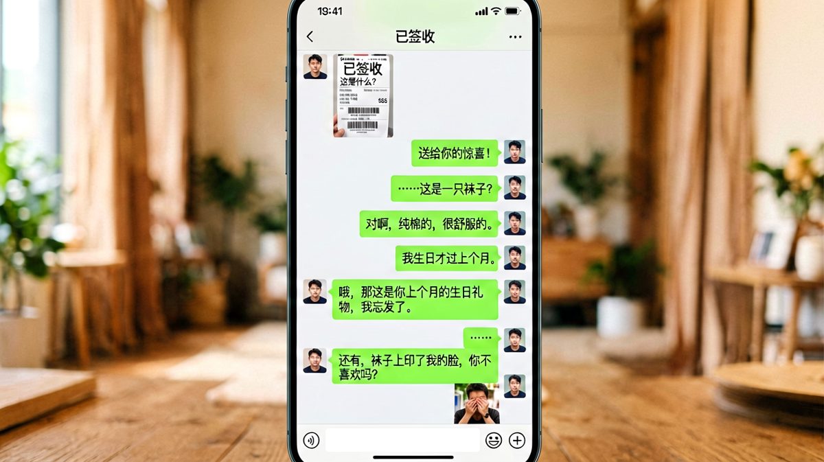 送袜子还印自己脸的男友，惊喜变成了惊吓。