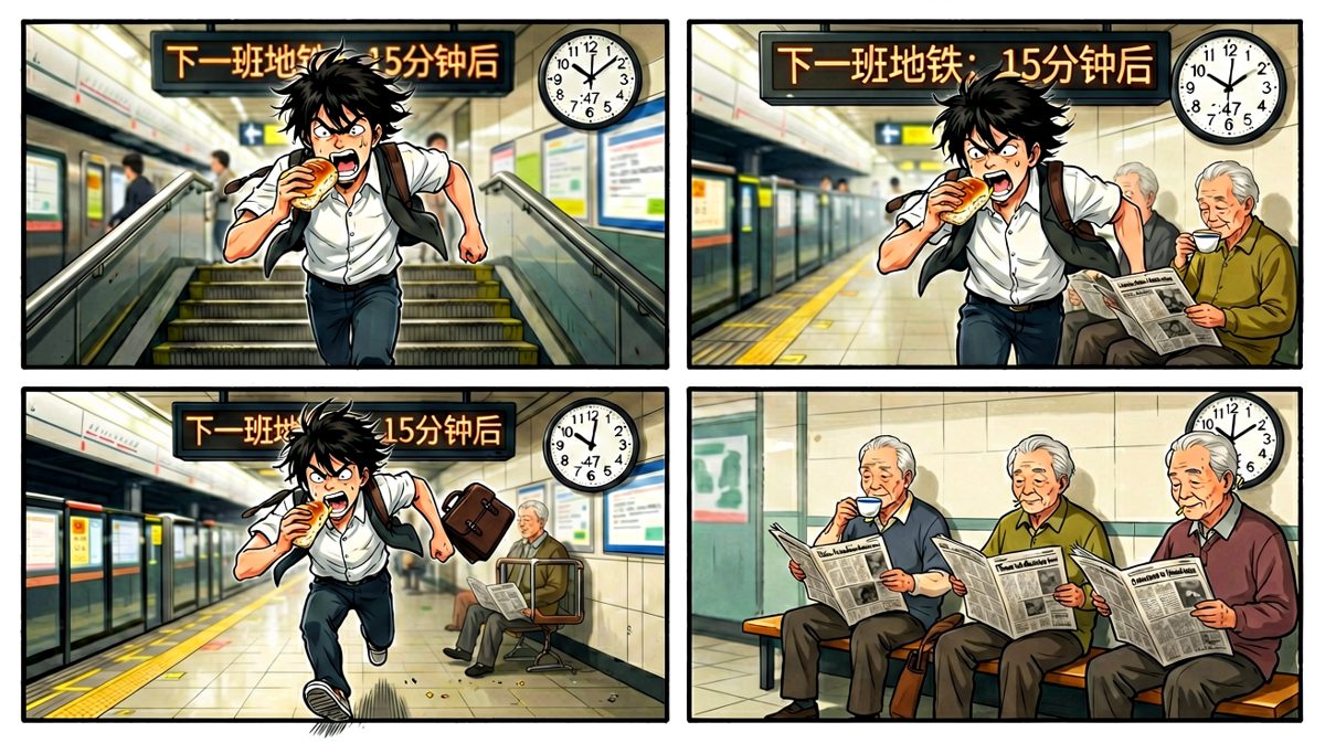 拼尽全力冲下楼，发现对面大爷比我更早到。