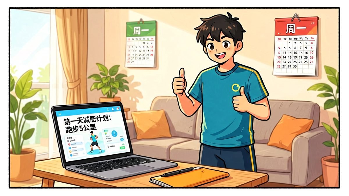 周一早晨，小明立下flag：今天开始减肥！
