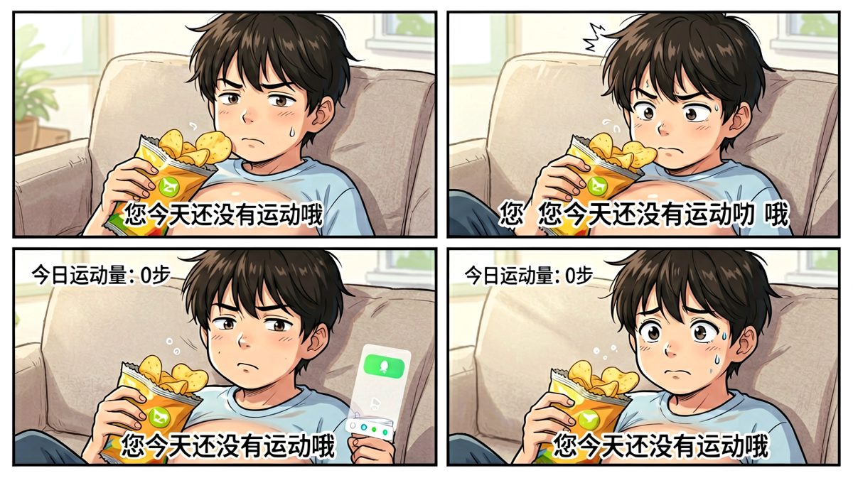APP温柔地提醒：你今天连门都没出