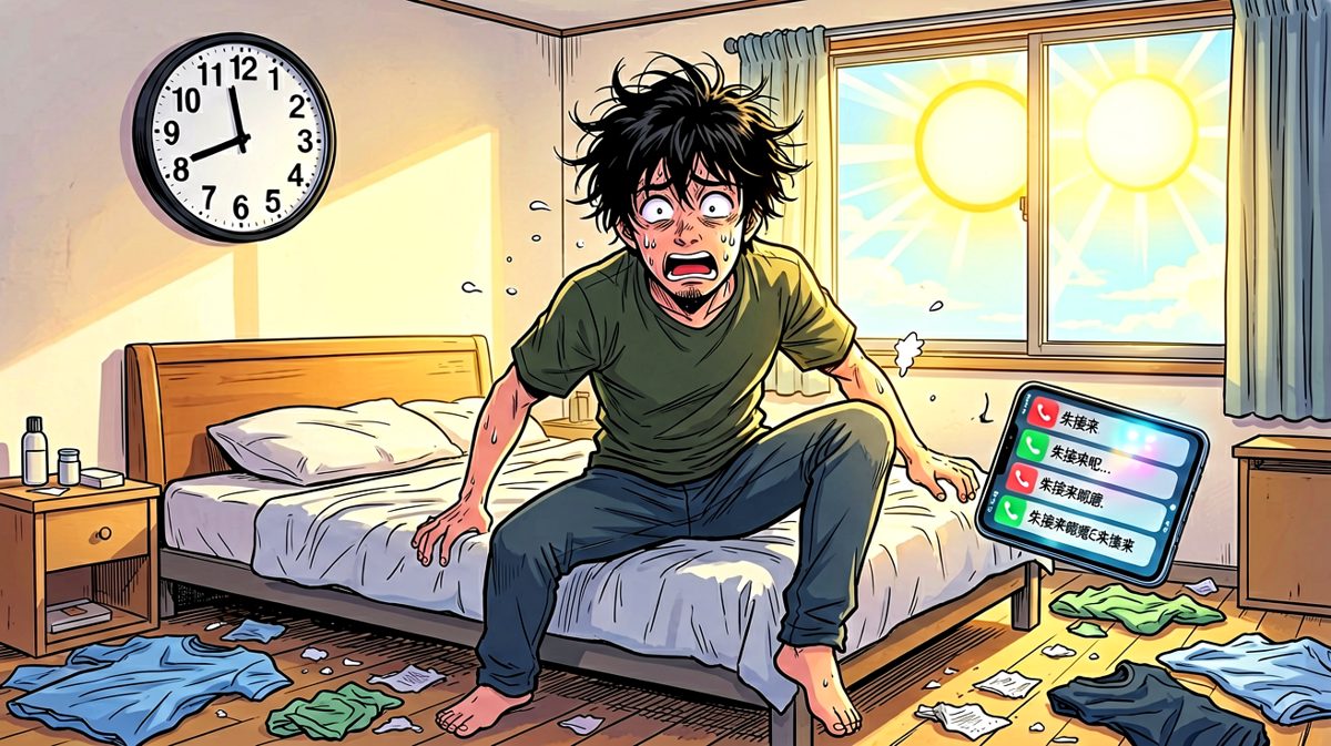 第四格：醒来发现已经迟到，崩溃到怀疑人生