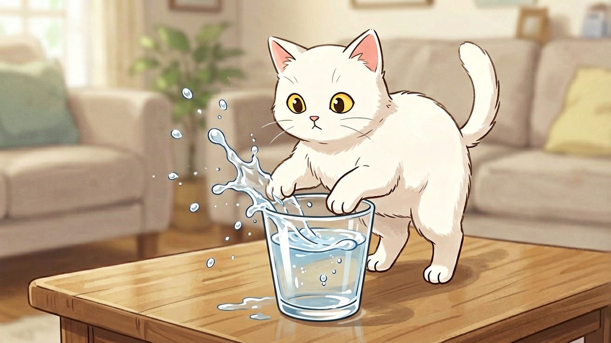 猫：不是我推的，是杯子它自己不稳。