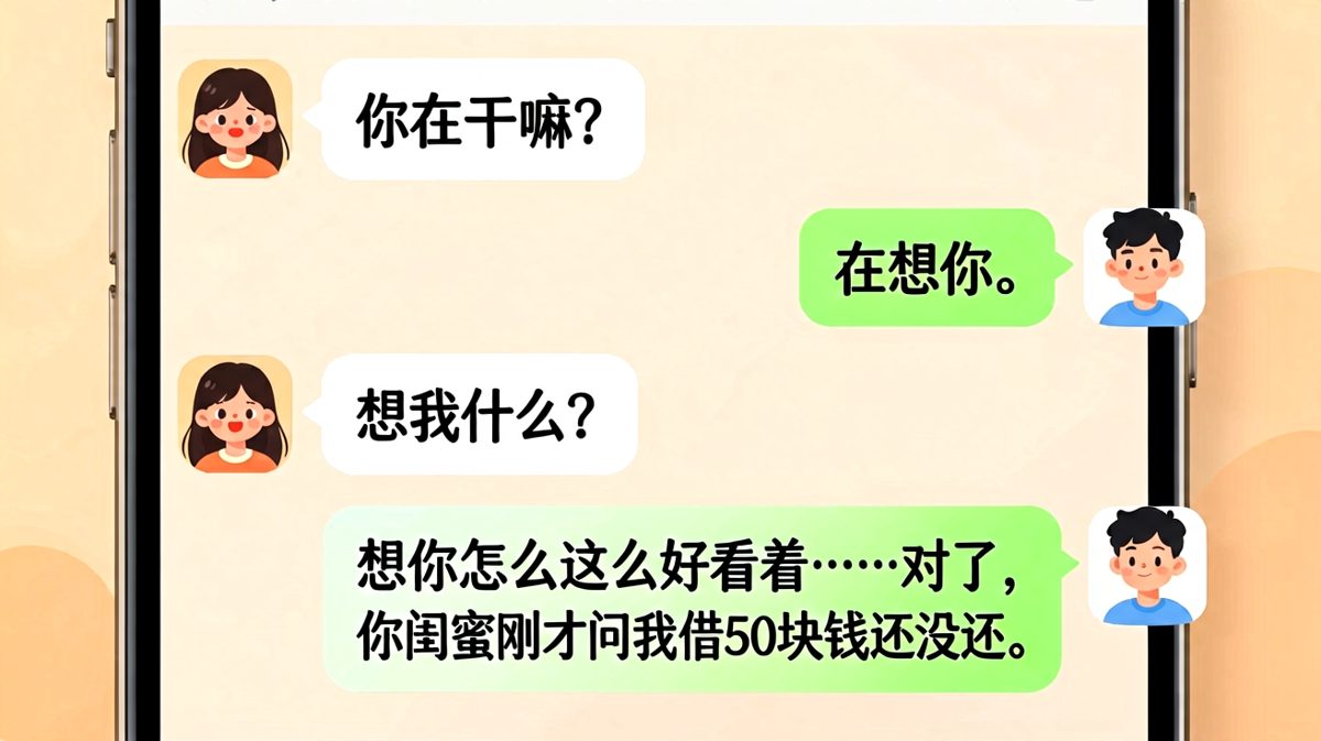 以为他在深情表白，结果他是真心的——对闺蜜的钱真心。