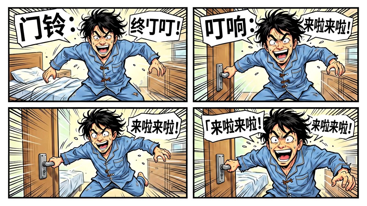 门铃响了！以人类极限速度冲去开门！