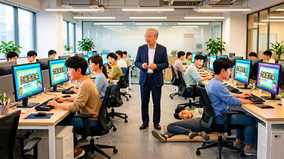 老板：谁在睡觉！全体员工假装工作——老板：小王你装得不错，明天你来当老板。