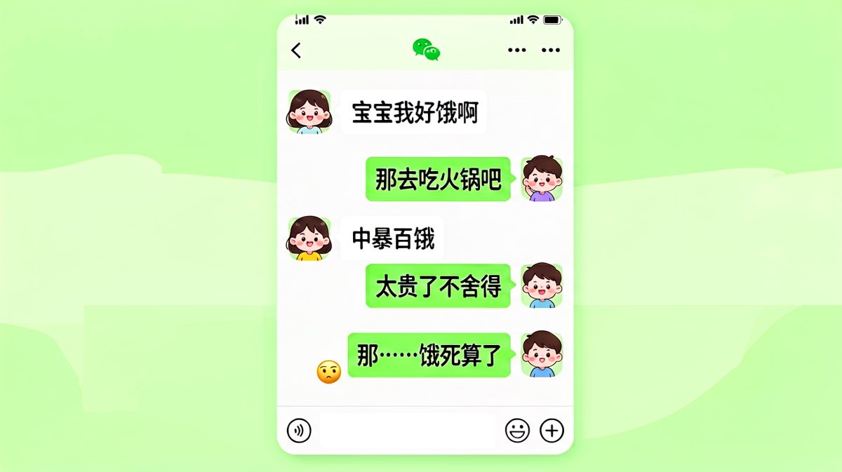 女生撒娇喊饿，男朋友的回复让人猝不及防
