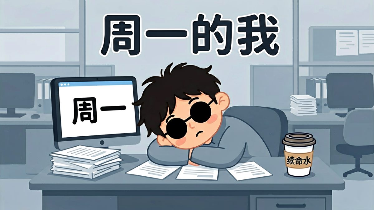 周一早晨的灵魂状态，肉体已到岗，灵魂还在床上。