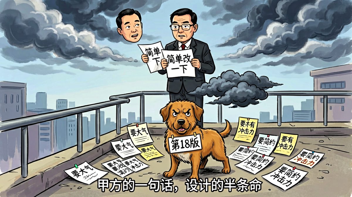甲方：就简单改一下。设计师：（默默打开第18个PS文件）。