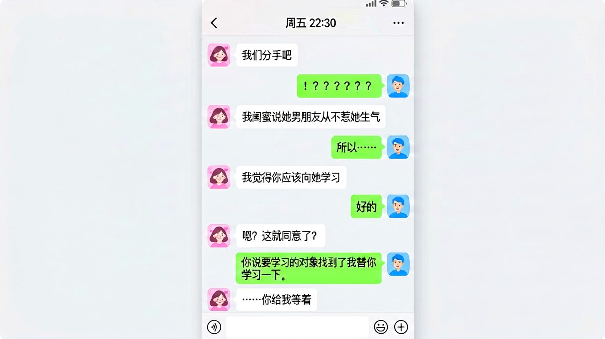 女生威胁分手，男生反向操作直接把她气到词穷。