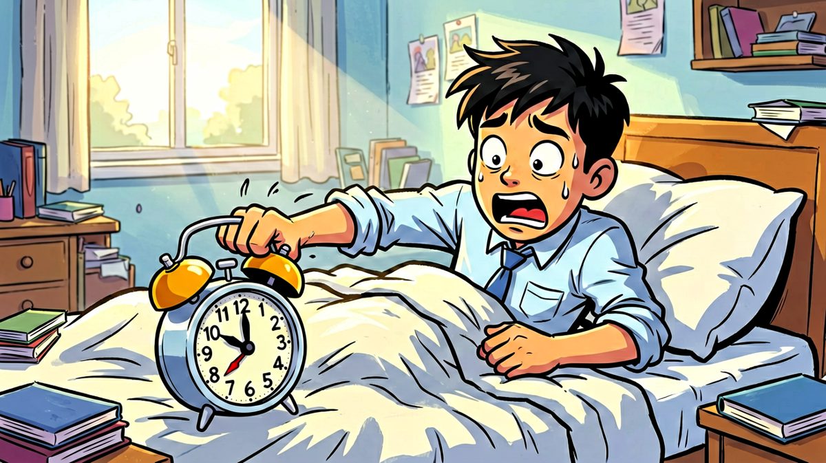 闹钟响了，小明惊醒——又迟到了！