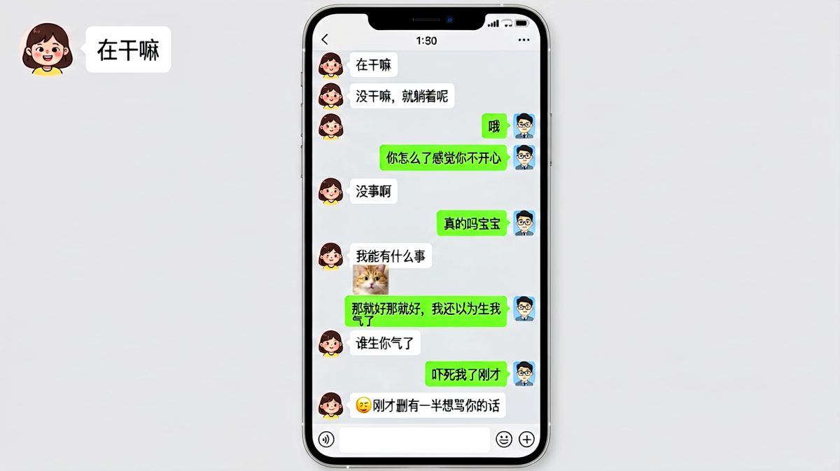 她删了半句话没说——'删了一半想骂你的话'