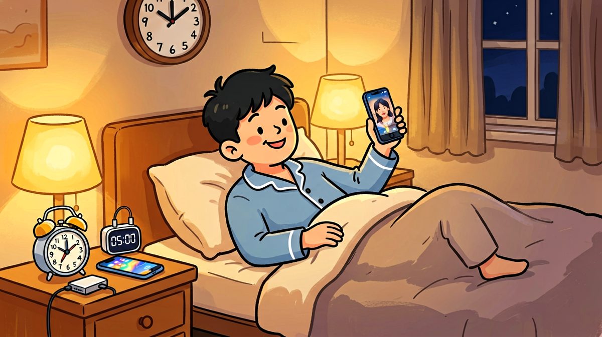 深夜刷手机停不下来，顺手设了个早六点闹钟，发誓明天一定早起。