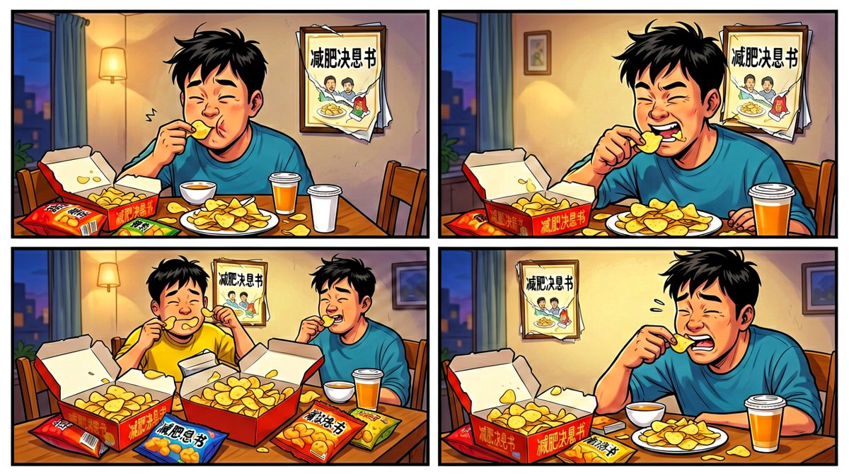 晚上破罐破摔，一顿吃掉全部热量