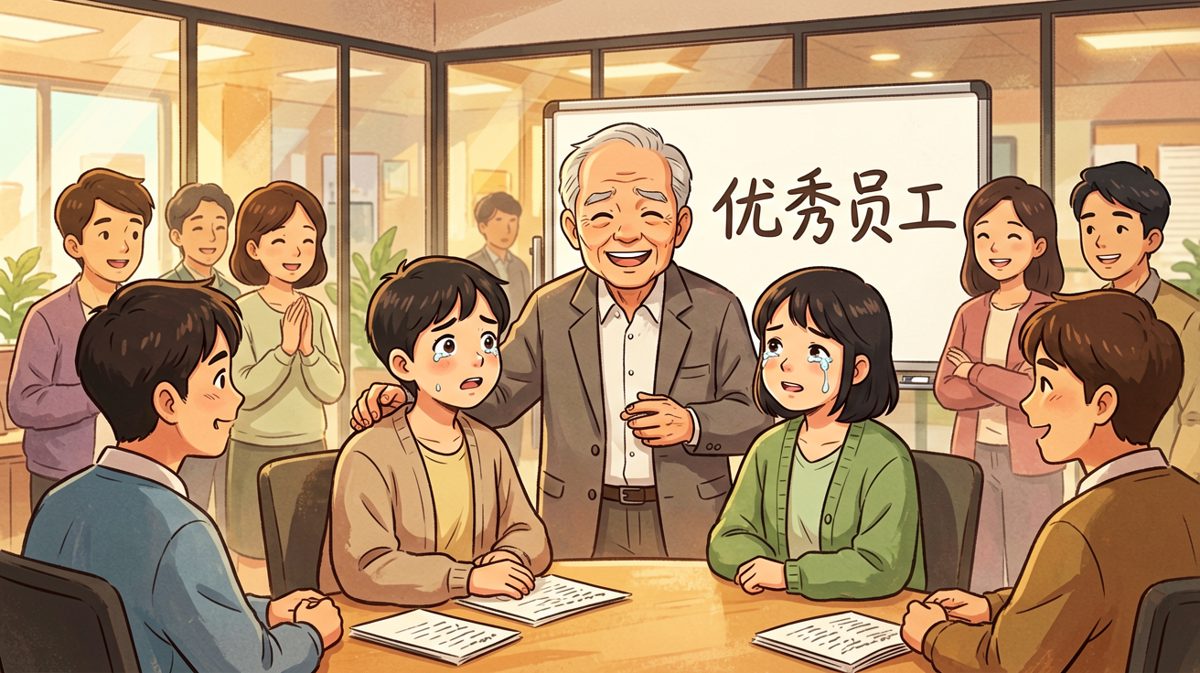 老板当众表扬员工加班贡献，员工哽咽回应说只是想提前回家陪猫